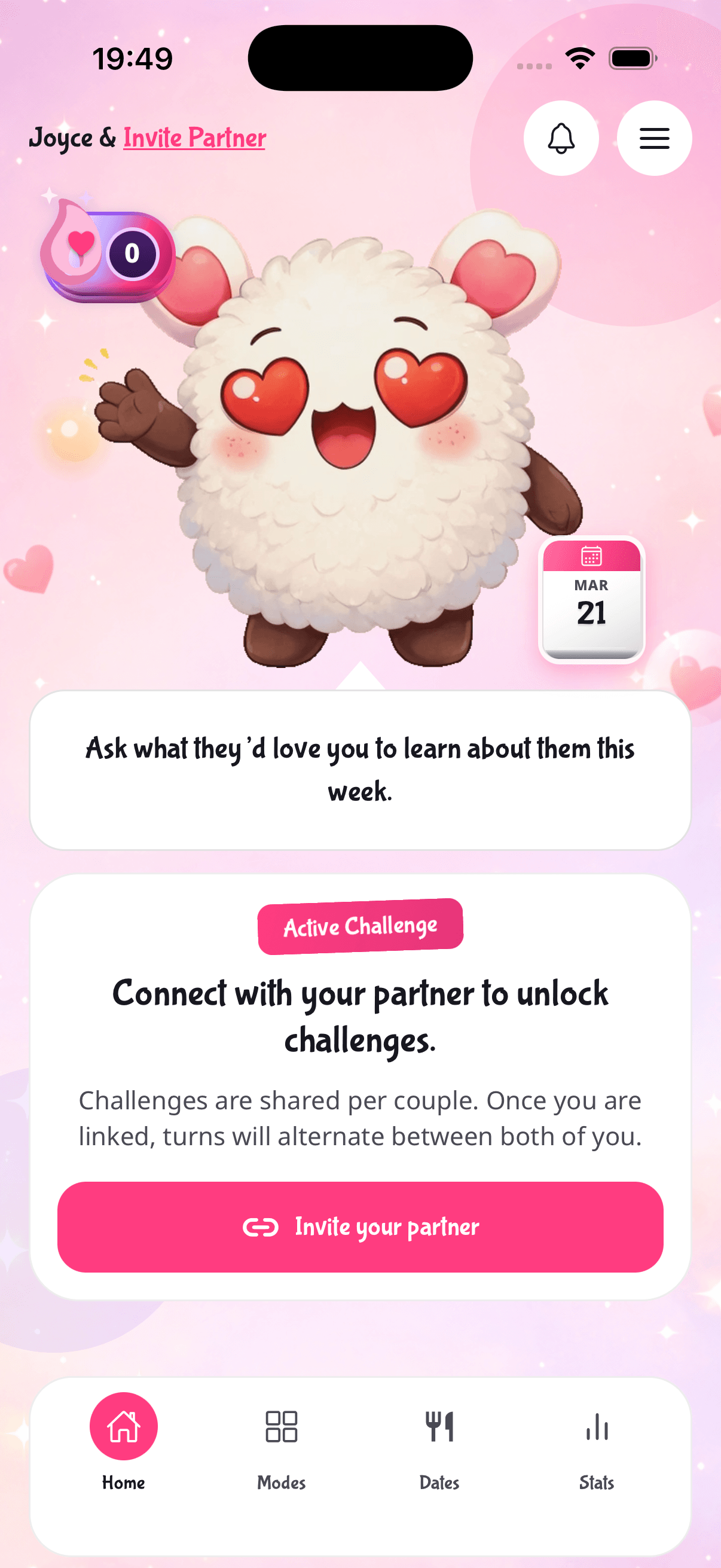 Couples Date Forever home screen